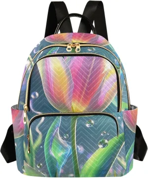 Mini Backpack Quilted Purse for Womens Small Backpack Daypack Tulips Pattern for Travel Daily Office,Multi2