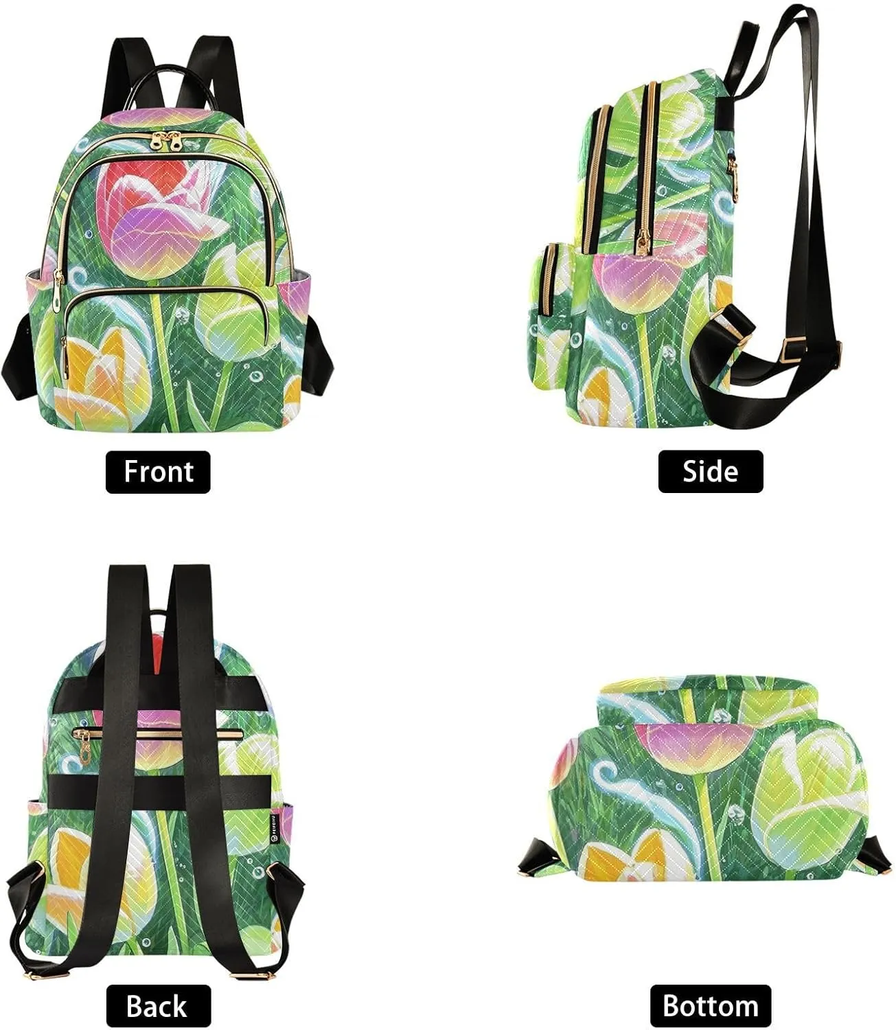 Mini Backpack Quilted Purse for Womens Small Backpack Daypack Tulips Pattern for Travel Daily Work,Multi11