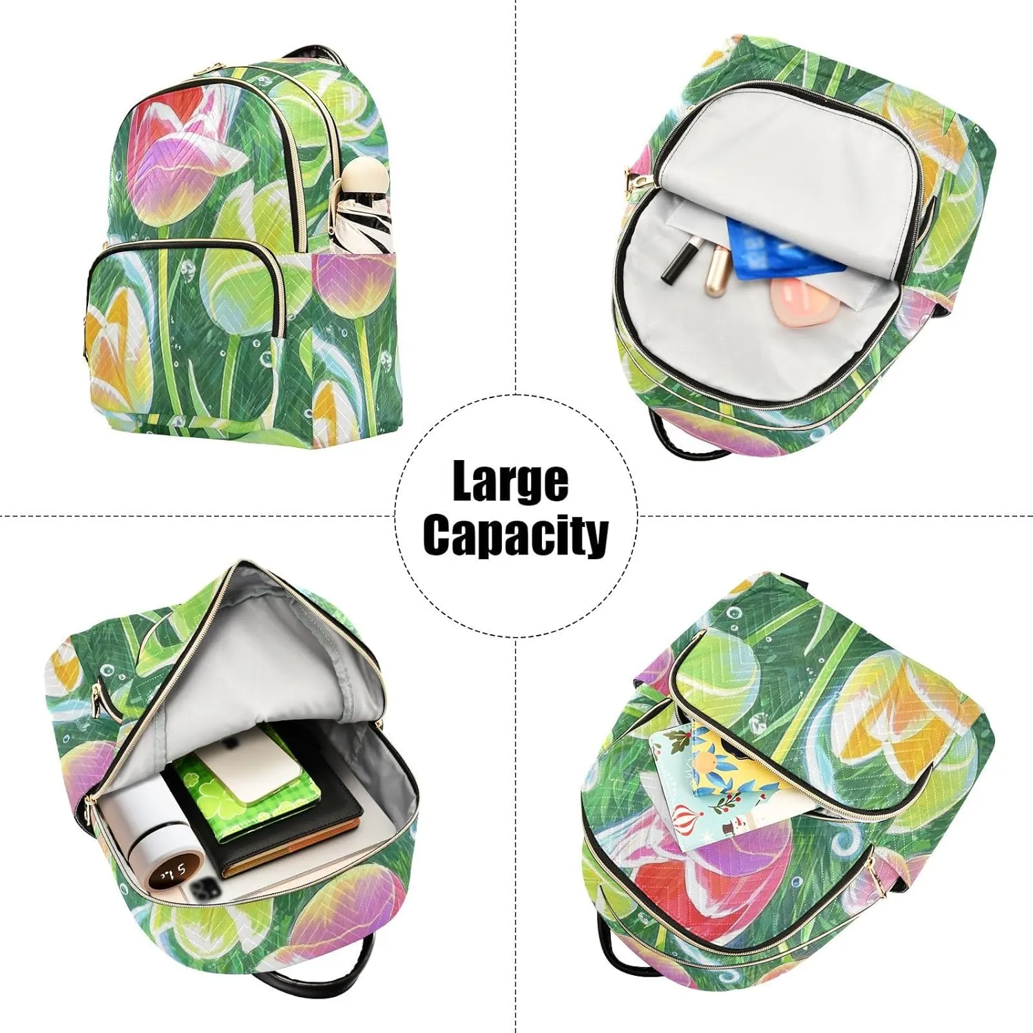 Mini Backpack Quilted Purse for Womens Small Backpack Daypack Tulips Pattern for Travel Daily Work,Multi11