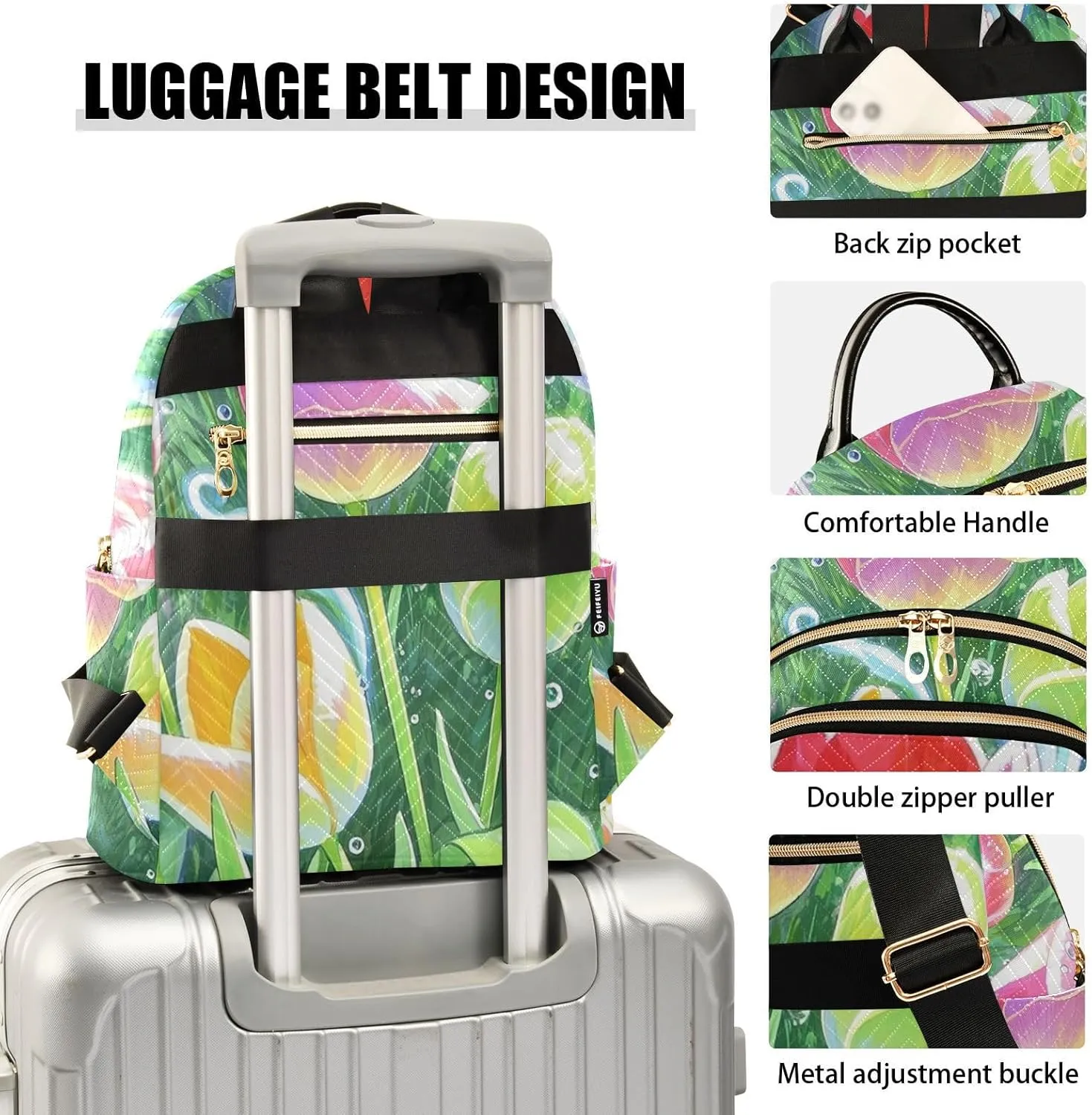 Mini Backpack Quilted Purse for Womens Small Backpack Daypack Tulips Pattern for Travel Daily Work,Multi11