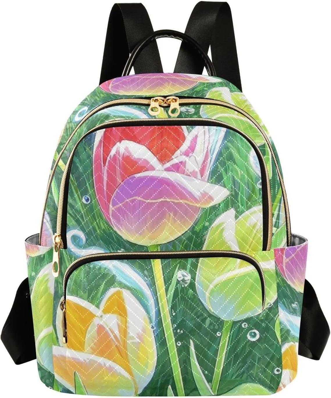 Mini Backpack Quilted Purse for Womens Small Backpack Daypack Tulips Pattern for Travel Daily Work,Multi11