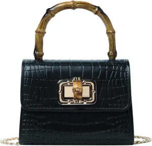 Mini Bamboo Handle Kids Purse: Crocodile Leather Pattern Toddler Handbag, Multiple Colour, with Sunglasses Option
