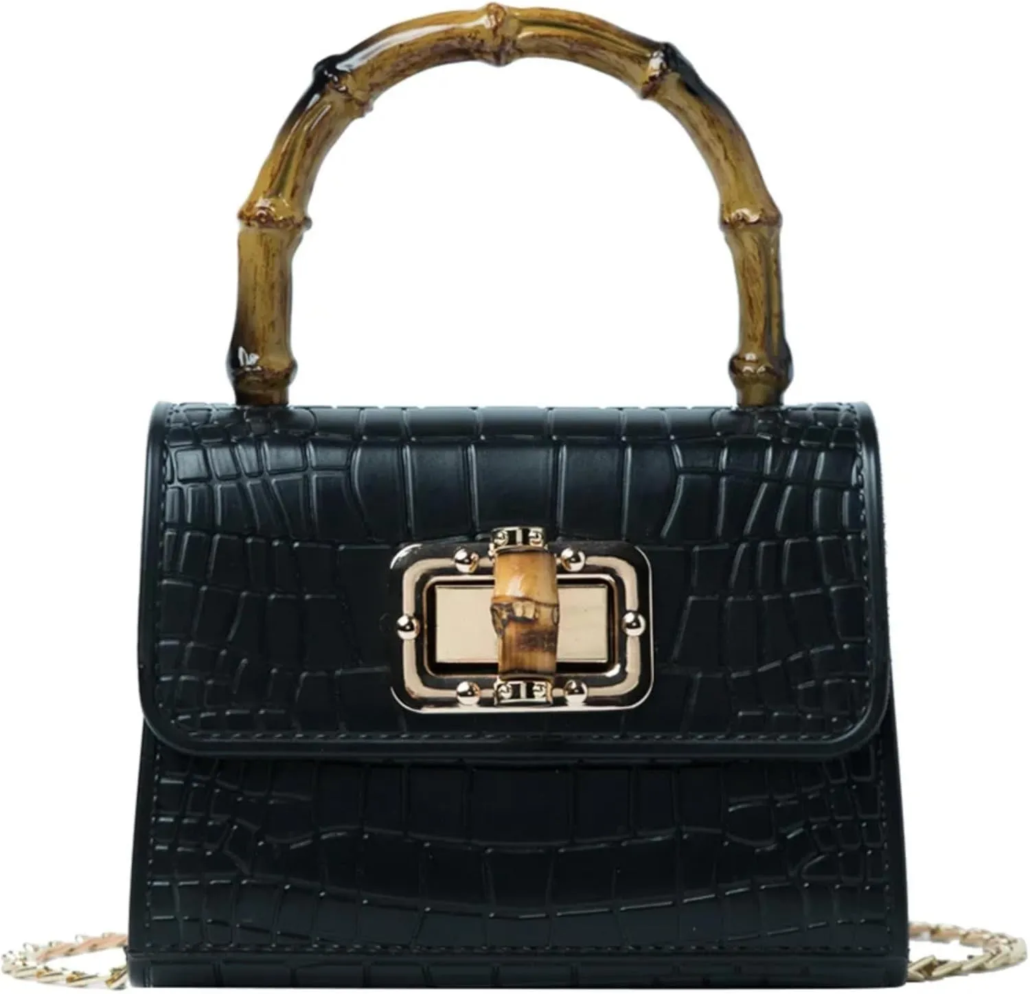 Mini Bamboo Handle Kids Purse: Crocodile Leather Pattern Toddler Handbag, Multiple Colour, with Sunglasses Option