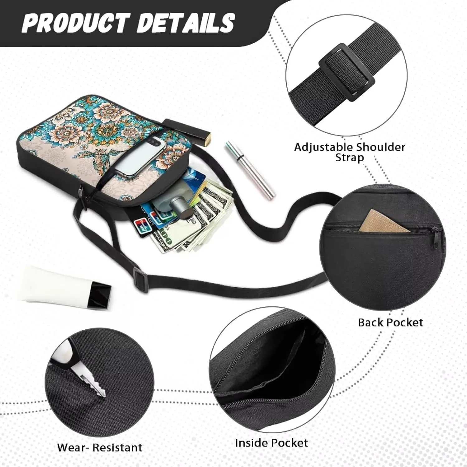 Mini Messenger Bag Small Crossbody Bags for Women Men Sling Bag Satchel Bag Shoulder Bag with Multi Pockets