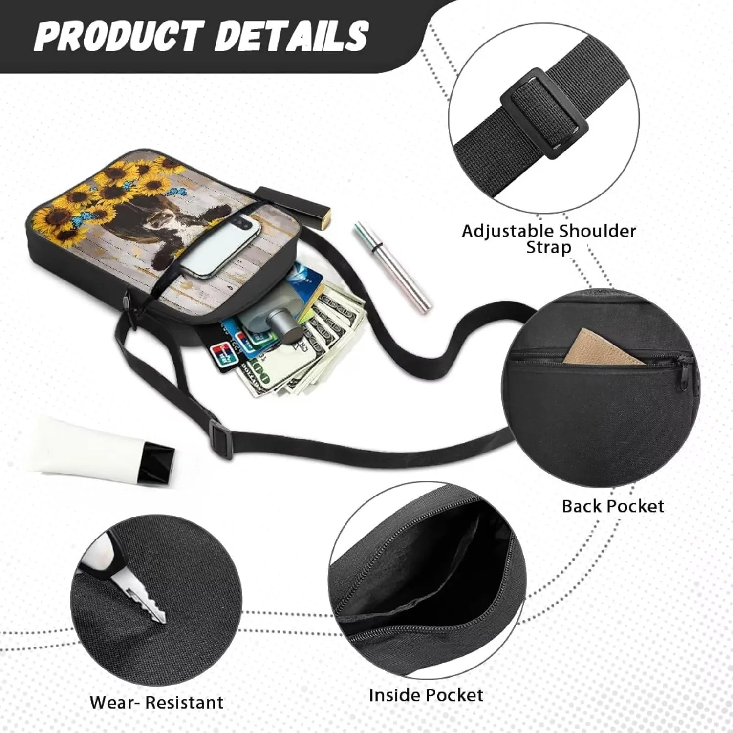 Mini Messenger Bag Small Crossbody Bags for Women Men Sling Bag Satchel Bag with Adjustable Strap and Pockets