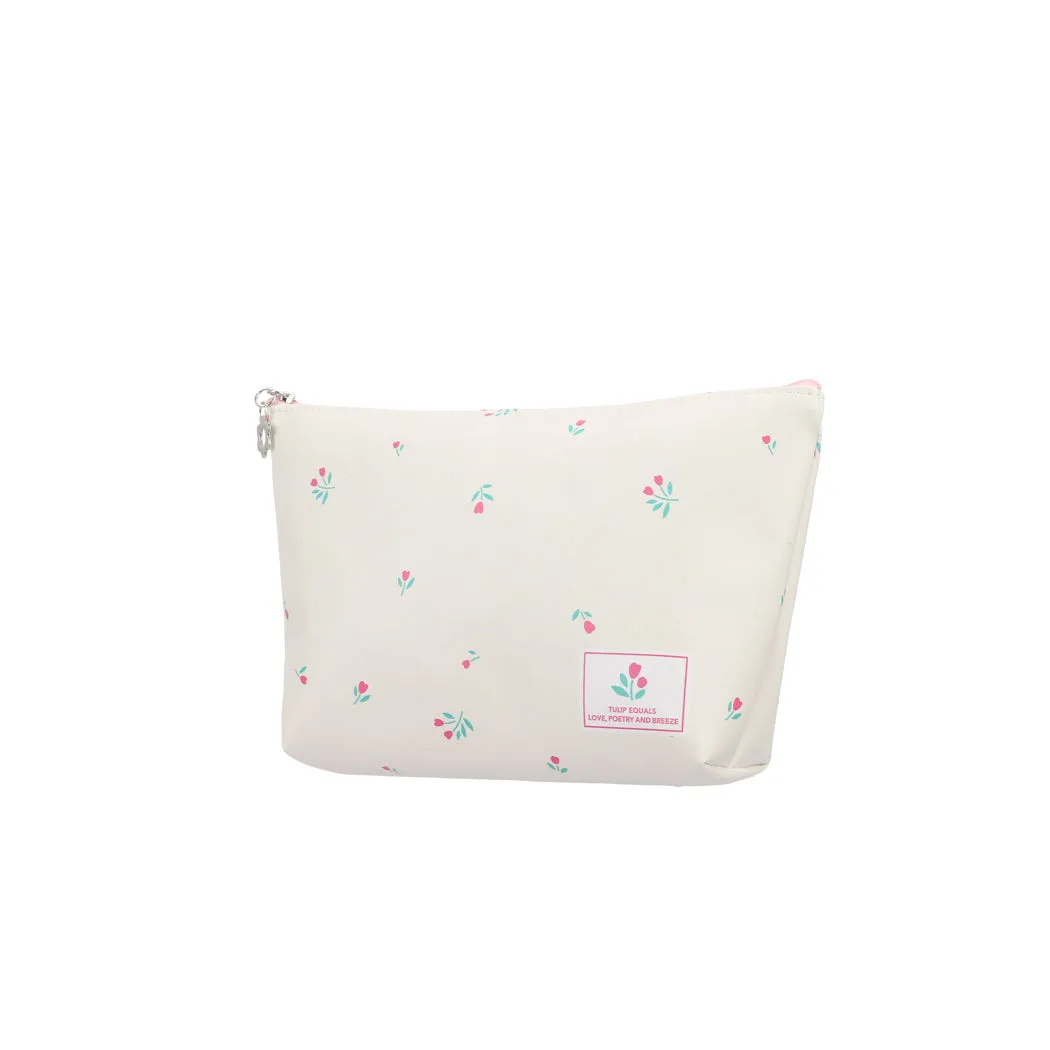MINISO Tulip Garden Collection Trapezoid Cosmetic Bag(Light Apricot)