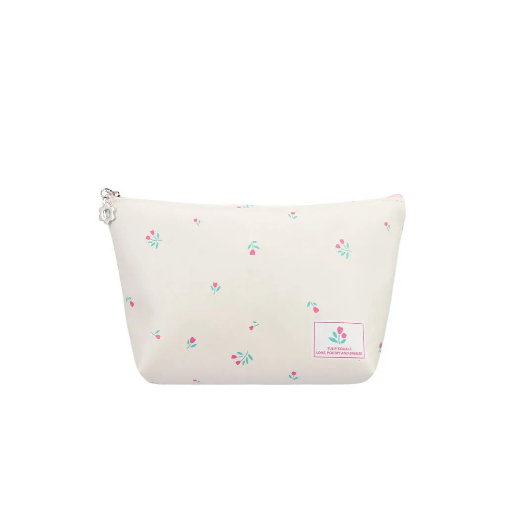 MINISO Tulip Garden Collection Trapezoid Cosmetic Bag(Light Apricot)