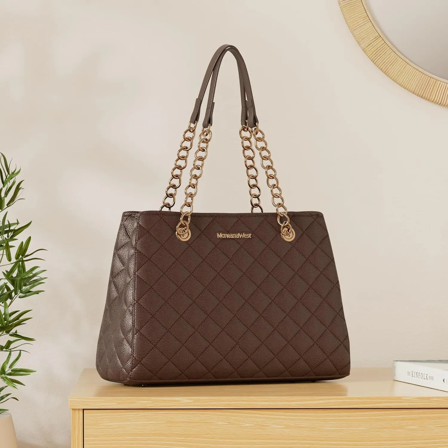 Montana West MEDIUM Tote Bag for Women Quilted Chain Handbags Shoulder Purse