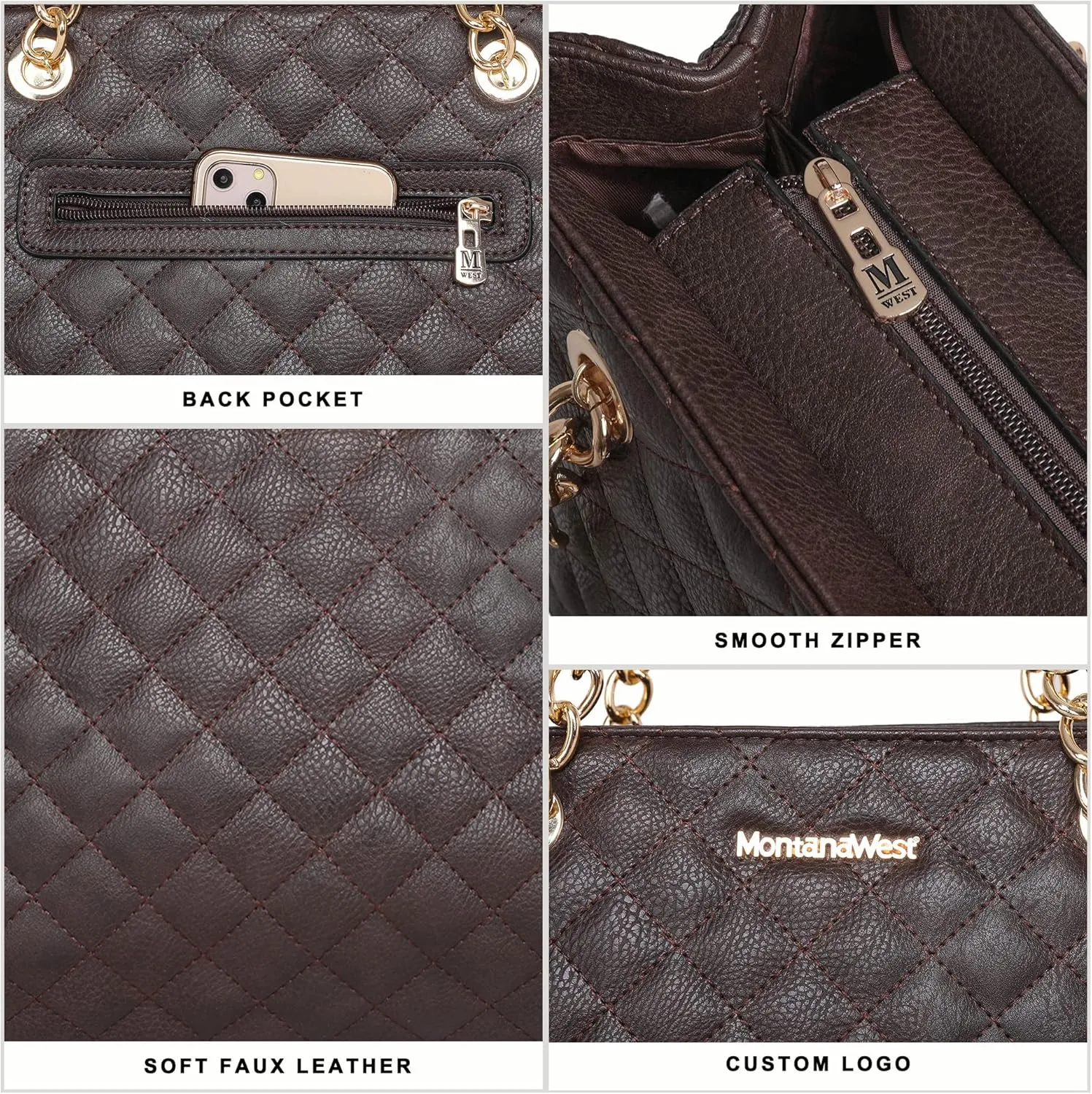 Montana West MEDIUM Tote Bag for Women Quilted Chain Handbags Shoulder Purse