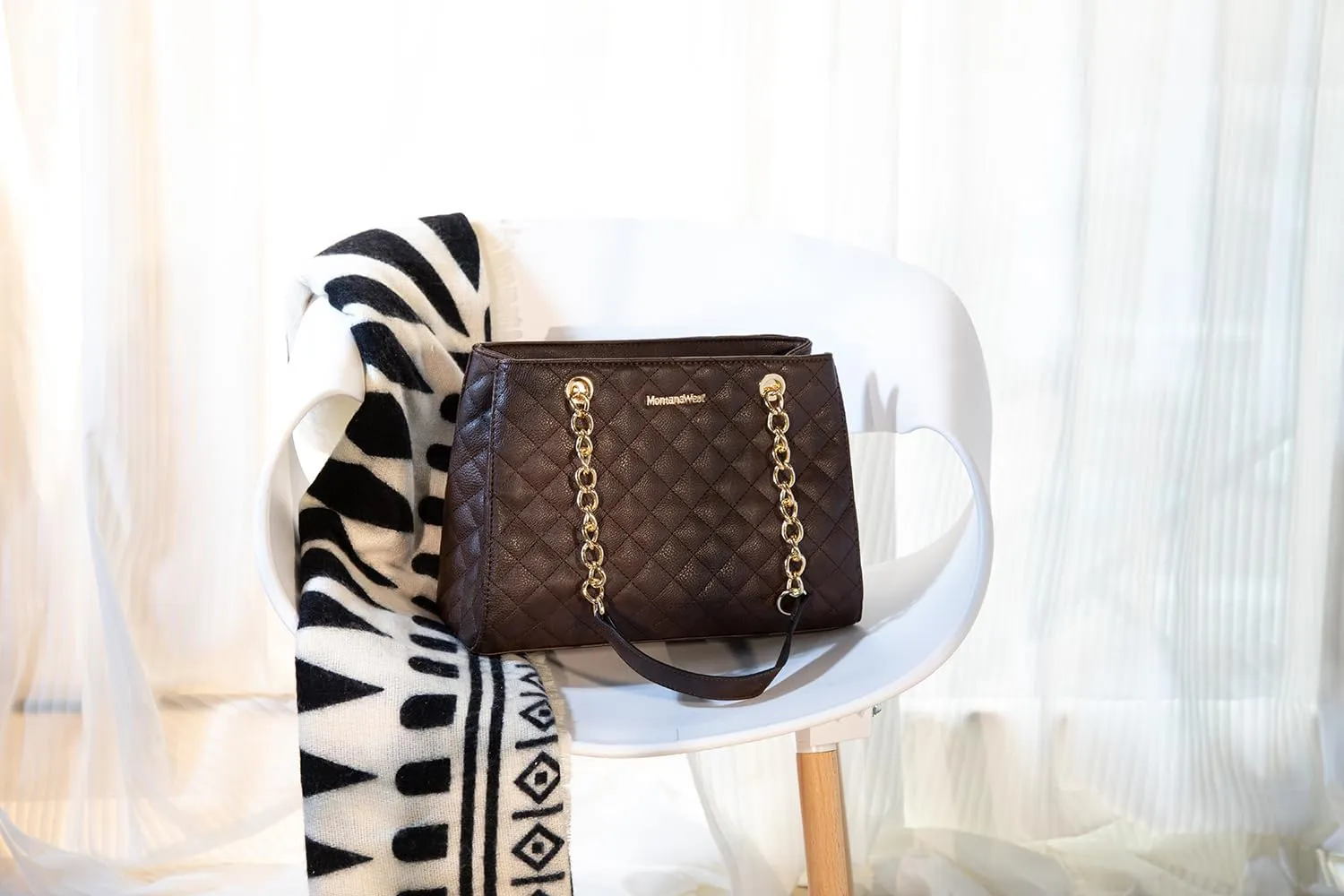 Montana West MEDIUM Tote Bag for Women Quilted Chain Handbags Shoulder Purse