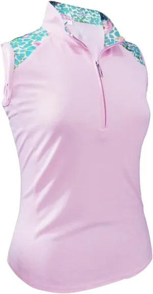 Monterey Club Women's Botanical Print Contrast Sleeveless Golf Top #2607
