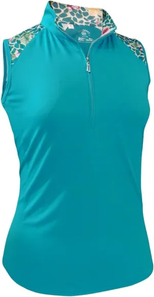 Monterey Club Women's Botanical Print Contrast Sleeveless Golf Top #2607