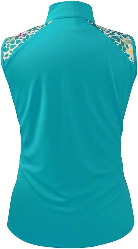 Monterey Club Women's Botanical Print Contrast Sleeveless Golf Top #2607