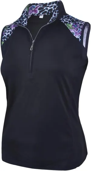 Monterey Club Women's Botanical Print Contrast Sleeveless Golf Top #2607