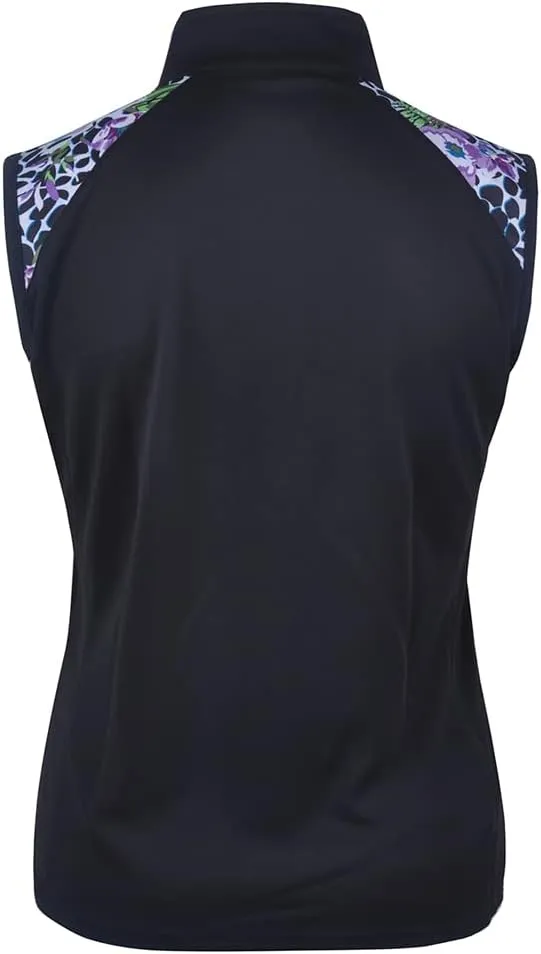 Monterey Club Women's Botanical Print Contrast Sleeveless Golf Top #2607