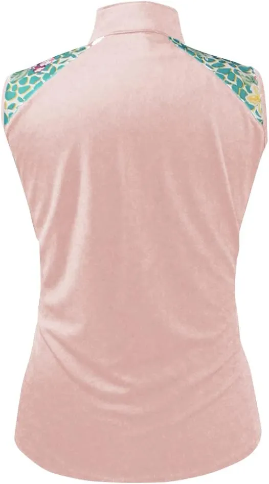 Monterey Club Women's Botanical Print Contrast Sleeveless Golf Top #2607