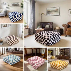 Moroccan Berber Checkered Wool Square Pouf