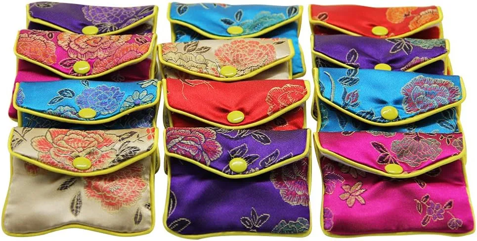 MorTime Jewellery Jewelry Silk Purse Pouch Gift Bags, Multiple Colors, Pack of 12 (Large,4"x4.7")