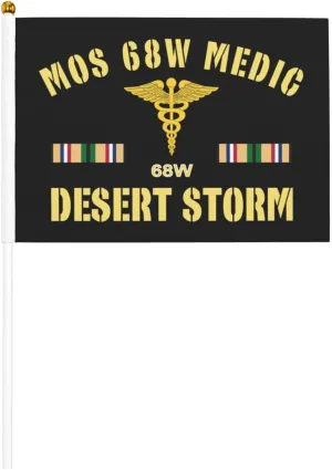 Mos 68w Medic Desert Storm Stylish Mini Handheld Flags 5.5x8.3 Inch For Support Team Activities Parties