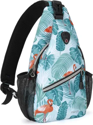 MOSISO Mini Sling Backpack,Small Hiking Daypack Pattern Travel Outdoor Sports Bag, Flamingo