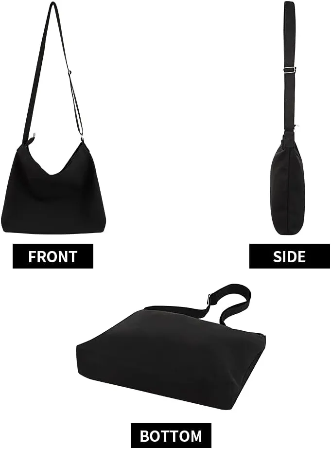 Muka Custom Embroidered Hobo Bag, Black Canvas Shoulder Bag Crossbody Bag with Logo Text