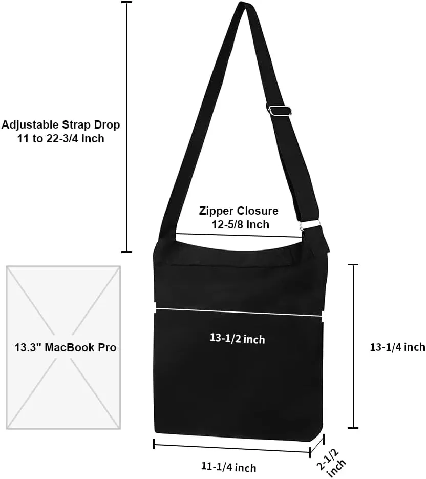 Muka Custom Embroidered Hobo Bag, Black Canvas Shoulder Bag Crossbody Bag with Logo Text