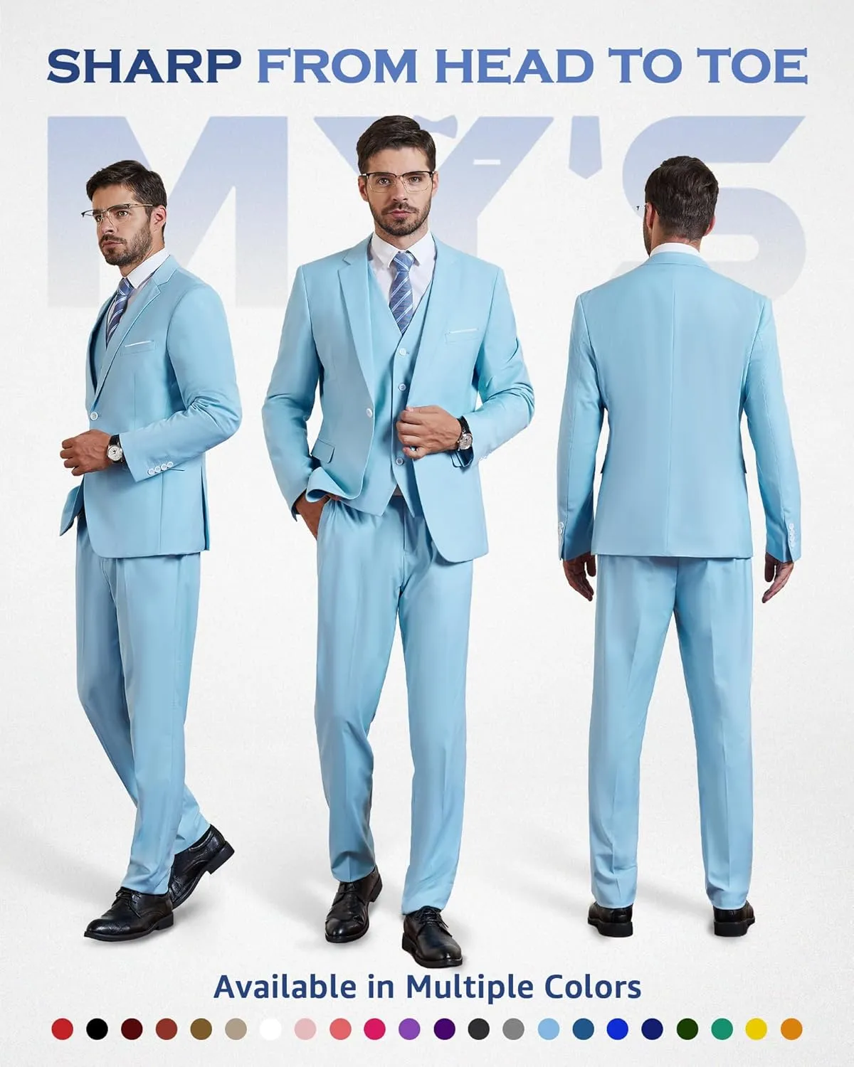 MY'S Men's Blazer Vest Pants Set, One Button Jacket Waistcoat and Trousers, Solid Party Wedding Dress