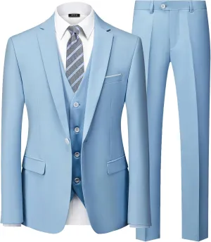 MY'S Men's Blazer Vest Pants Set, One Button Jacket Waistcoat and Trousers, Solid Party Wedding Dress