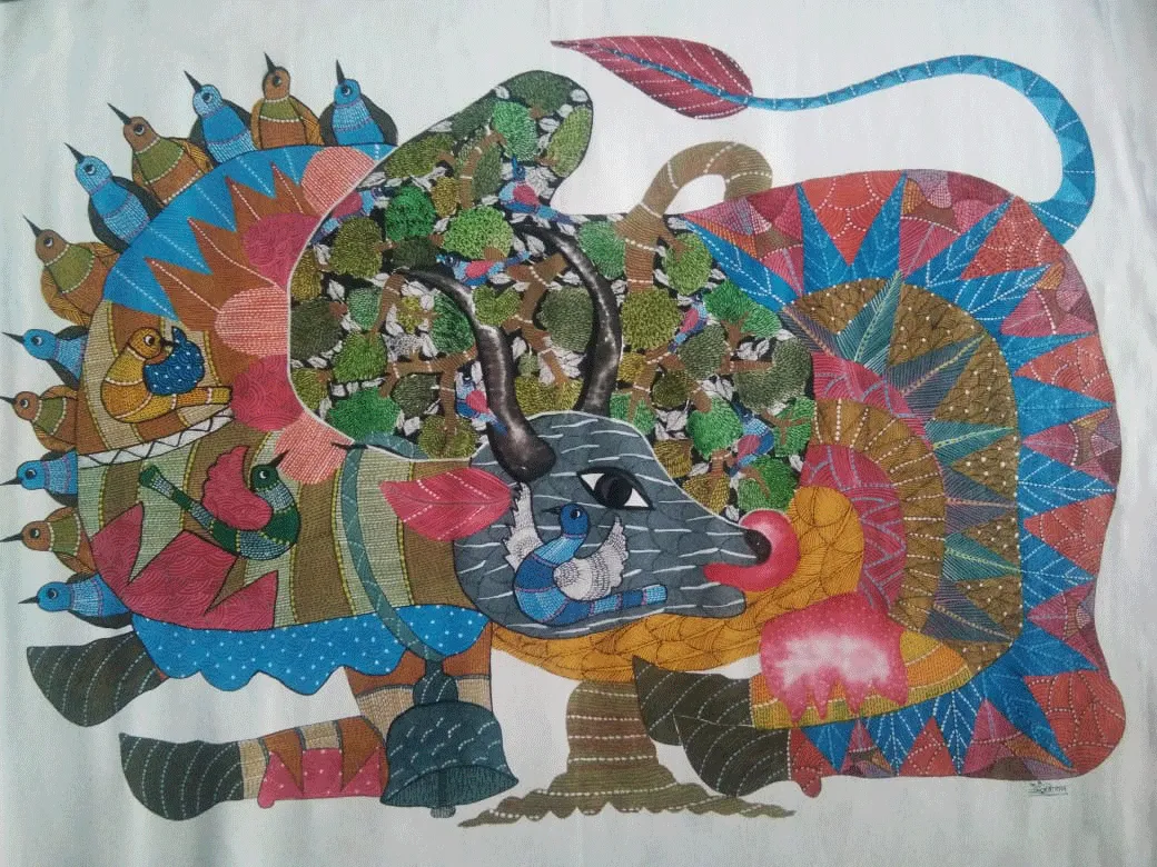 Nandi ji in Gond by Sukhiram Maravi
