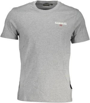 Napapijri Classic Gray Cotton Tee with Signature Men's Print