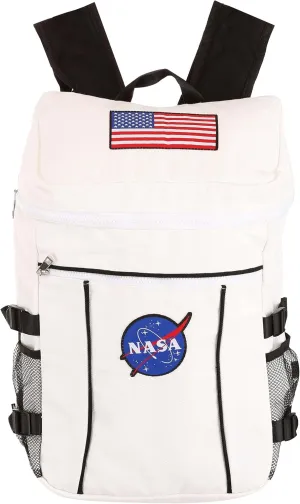 NASA Backpack for Adults - Canvas Backpack with Embroidered Patches, Hex Mesh Side Pockets & Padded Straps