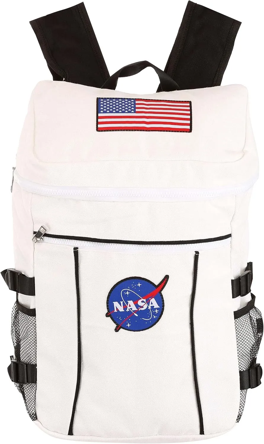 NASA Backpack for Adults - Canvas Backpack with Embroidered Patches, Hex Mesh Side Pockets & Padded Straps