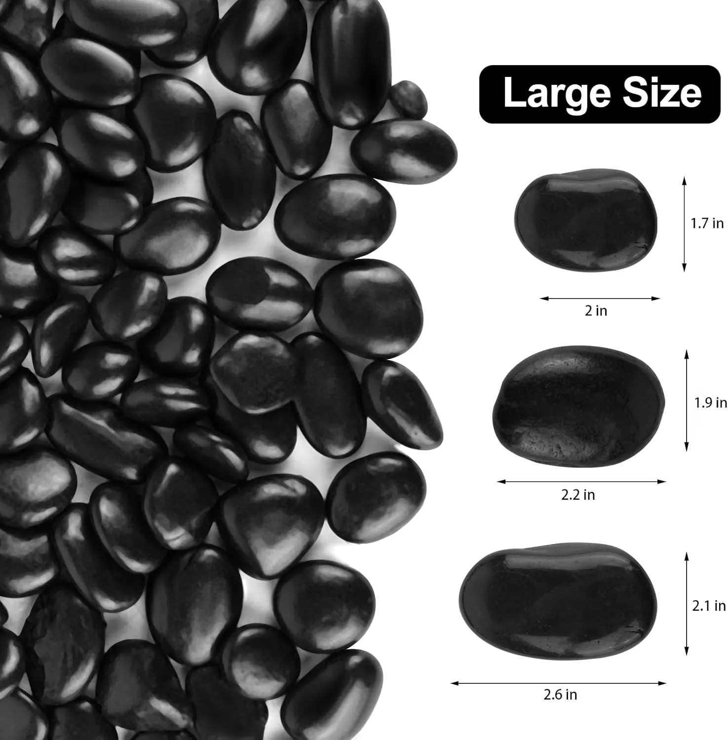 Natural Black River Rocks, 2-3 Inch High Polished Decorative Stones for Landscaping, Plants, Vases, Aquariums, Fish Tank - 2 LB