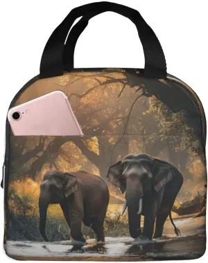Nature Elephants Print Lunch Bag,Reusable Insulated Lunch Tote Bag For Work/Office/Picnic/Travel