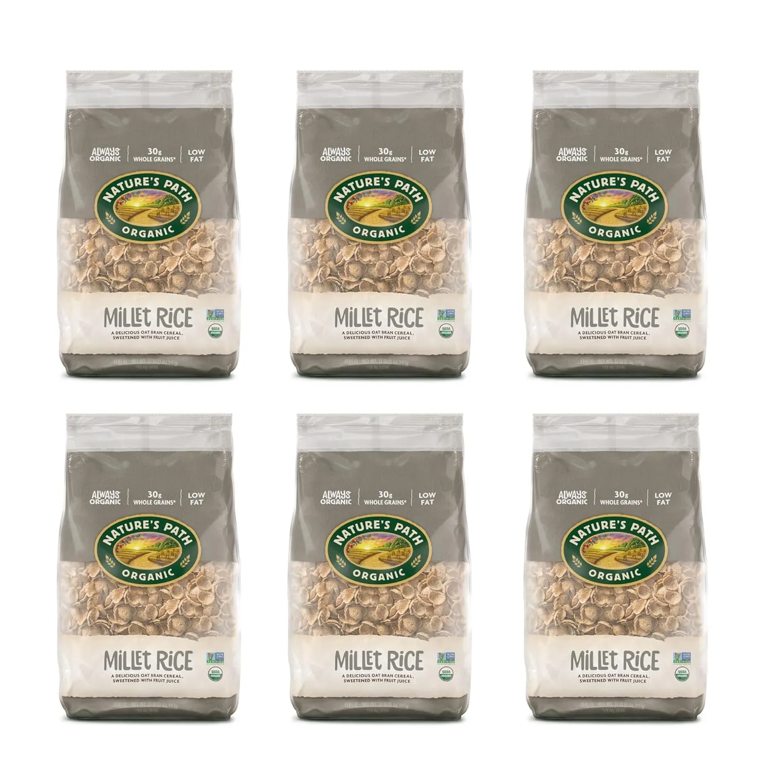 Nature's Path Organic Millet Rice Flakes Cereal, 32 oz (Pack of 6), Non-GMO, Earth Friendly Packaging