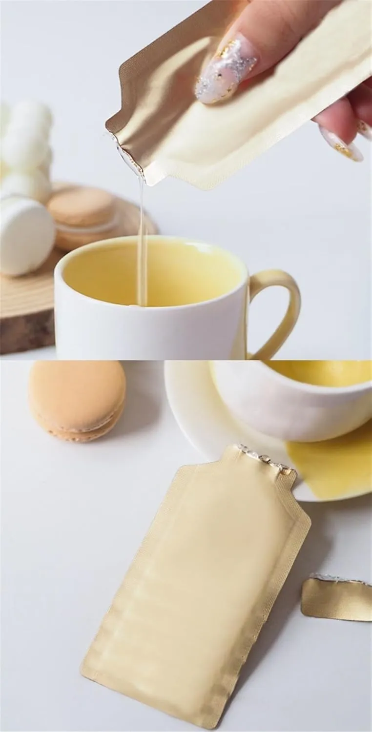 NATX 100Pcs Bottle Shape Open Top Aluminum Foil Pouch Package Bag with Tear Notch Portable Cute Bottle Shape Food Preservation Smell Proof Packaging Pouches (Gold, 2.3×4.7in (6×12cm))