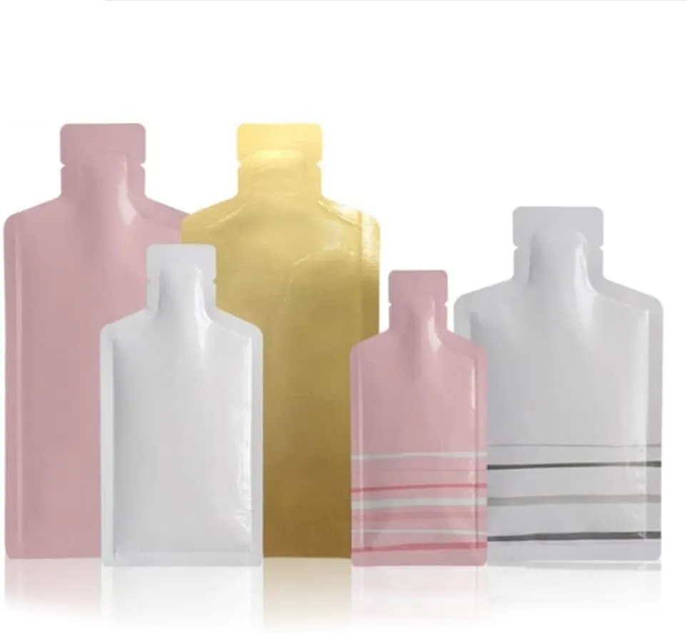 NATX 100Pcs Bottle Shape Open Top Aluminum Foil Pouch Package Bag with Tear Notch Portable Cute Bottle Shape Food Preservation Smell Proof Packaging Pouches (Gold, 2.9×5.1in (7.5×13cm))