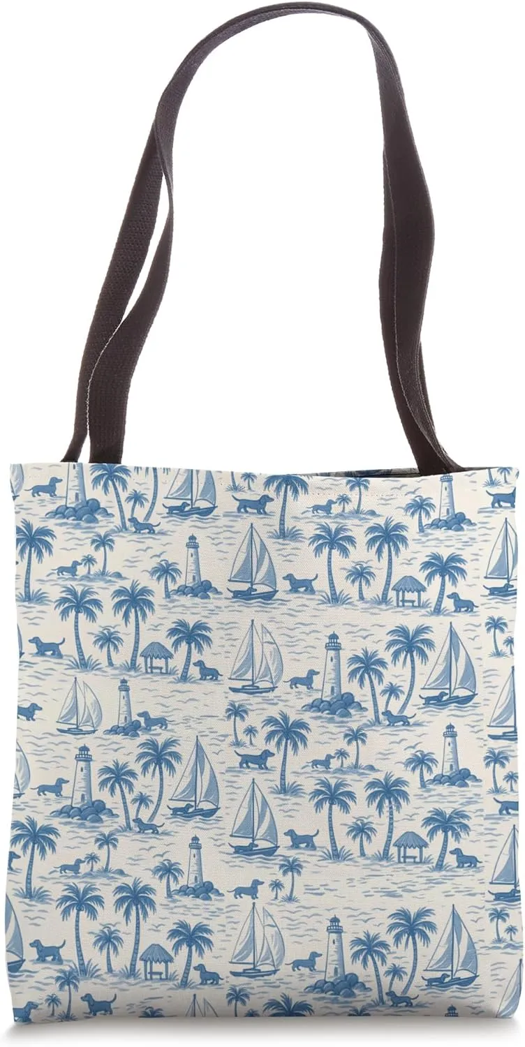 Nautical Doxie Pattern for Dog Lovers and Beach Vibes Tote Bag