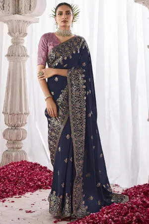 Navy Blue Color Glorious Art Silk Saree With Weaving Work