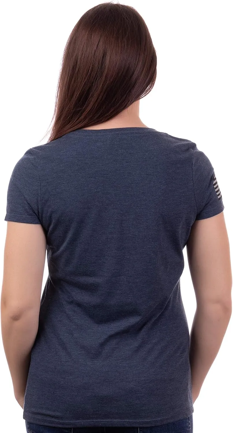Navy Chest Print & U.S. Military Sleeve Flag | Naval Veteran Sailor Women's V-Neck Shirt