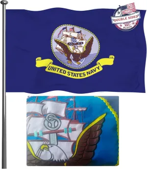 Navy Flag 3x5 Double Sided Embroidered- United States Navy Seal Flags Double Stitched USN Military Flags with Brass Grommets Outdoor Indoor