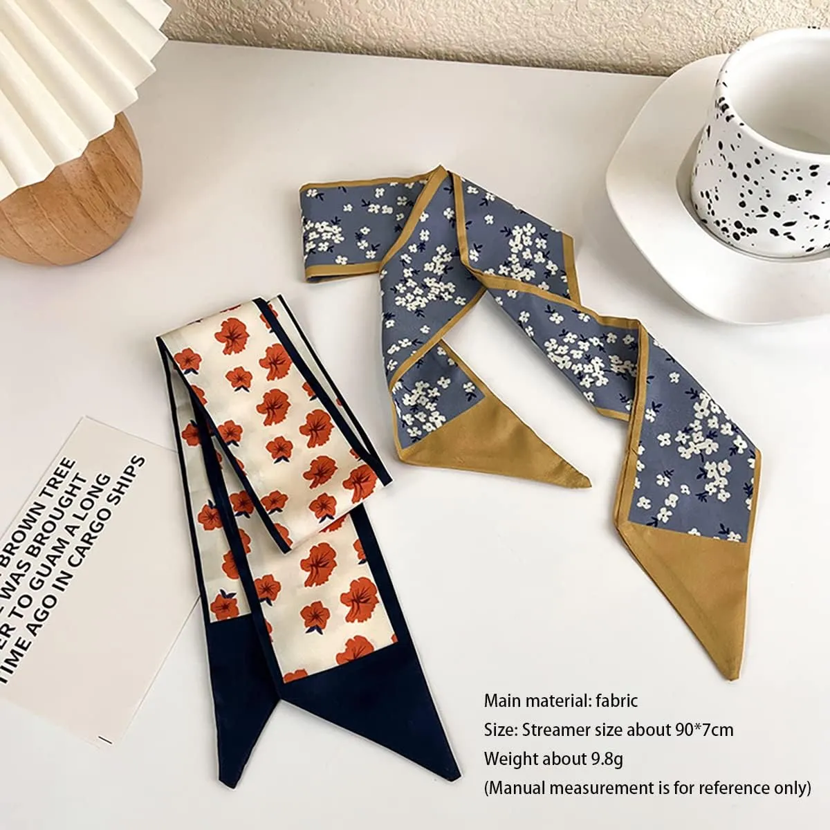 NCDUANSAN Retro small silk scarf girl heart spring and summer narrow ribbon headband headband bag long scarf headdress