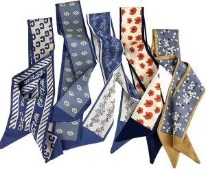 NCDUANSAN Retro small silk scarf girl heart spring and summer narrow ribbon headband headband bag long scarf headdress