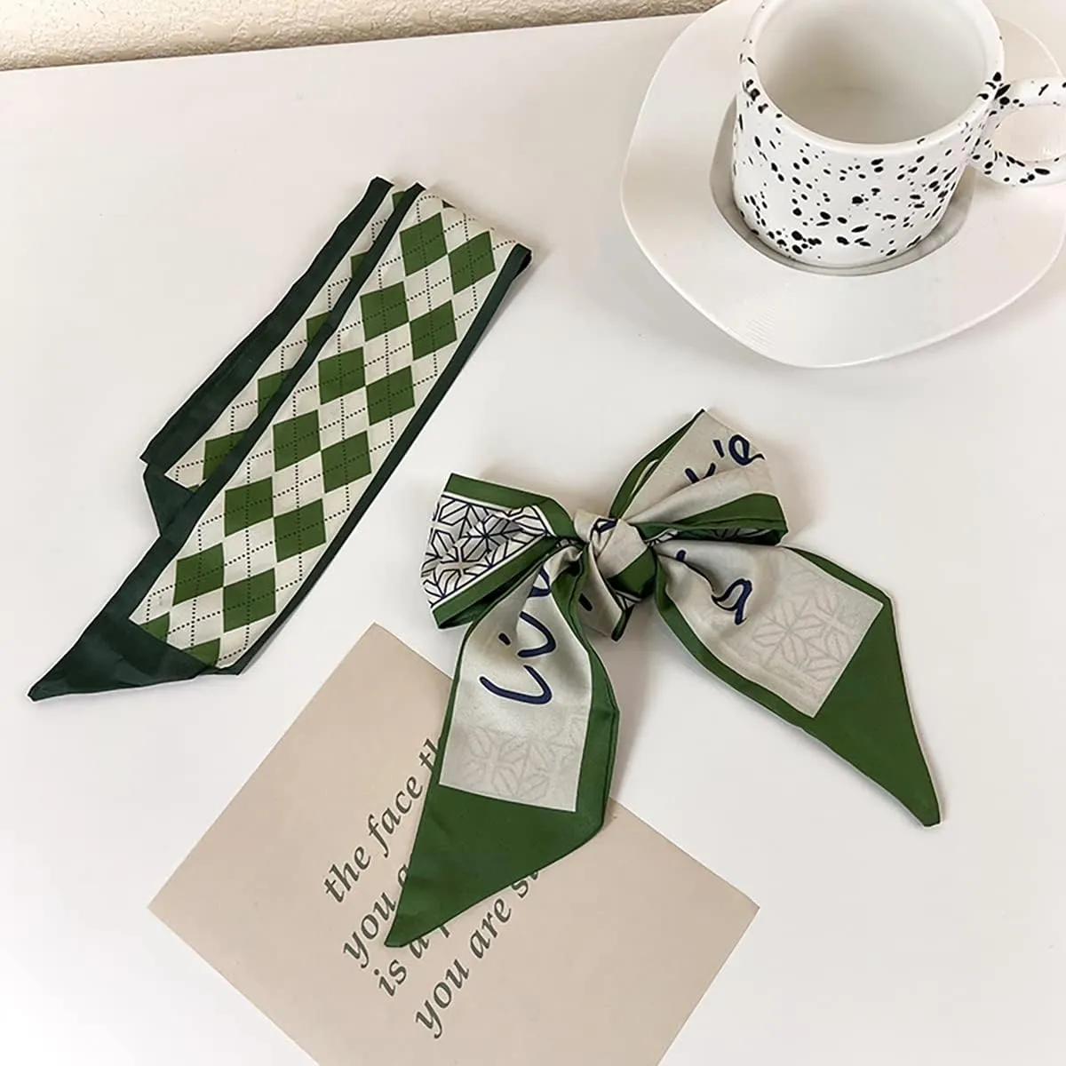 NCDUANSAN Retro small silk scarf girl heart spring and summer narrow ribbon headband headband bag long scarf headdress