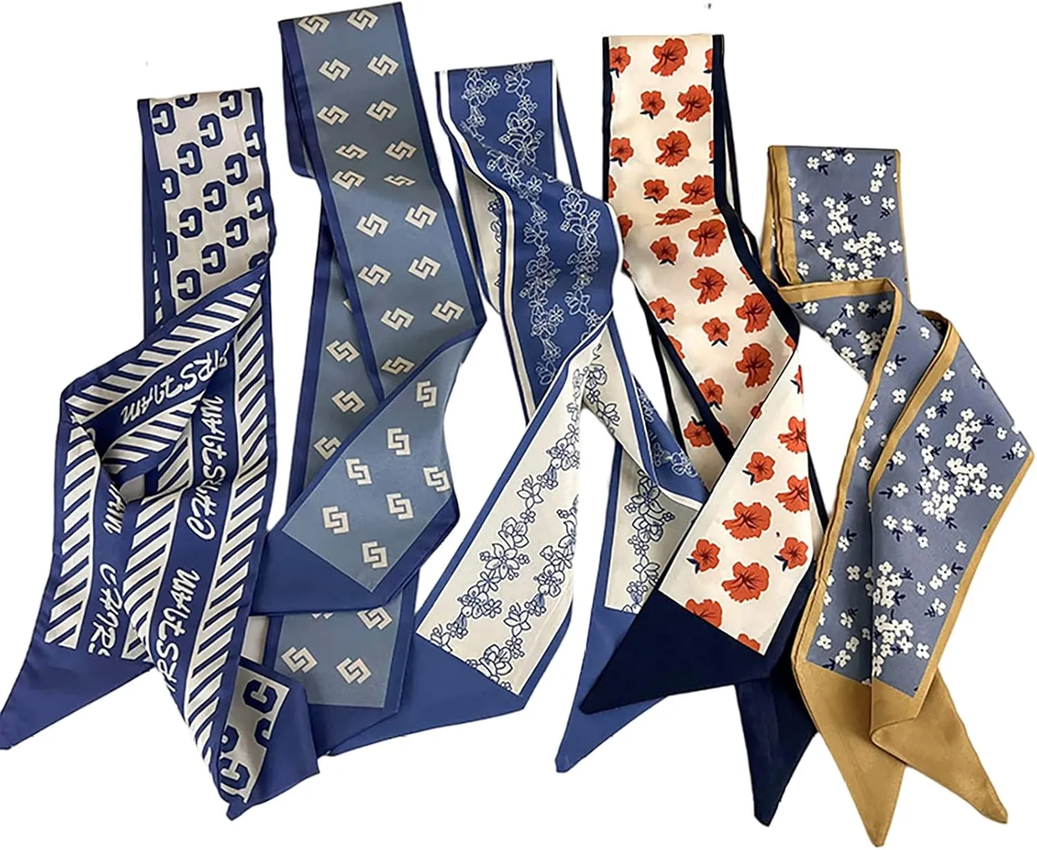NCDUANSAN Retro small silk scarf girl heart spring and summer narrow ribbon headband headband bag long scarf headdress