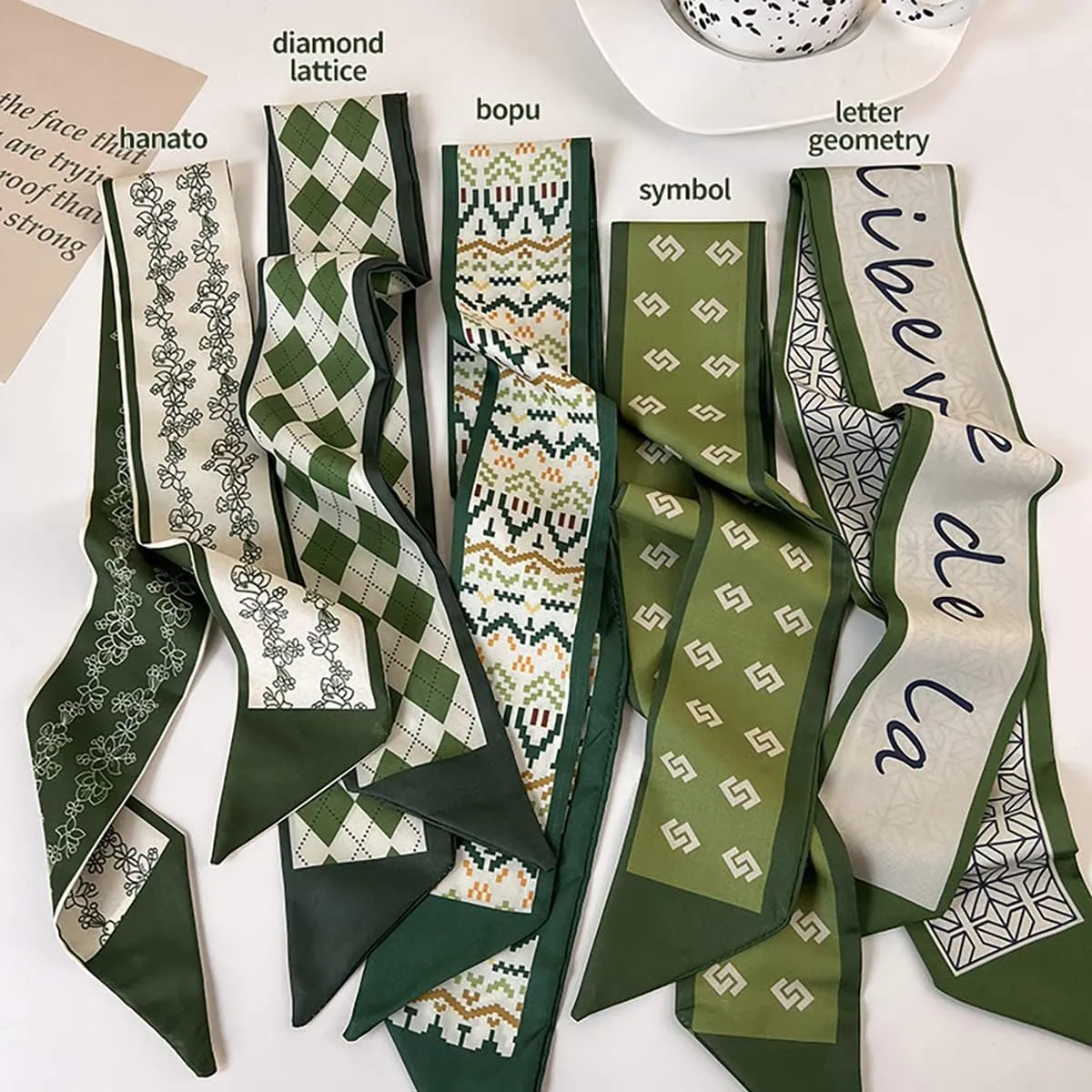 NCDUANSAN Retro small silk scarf girl heart spring and summer narrow ribbon headband headband bag long scarf headdress
