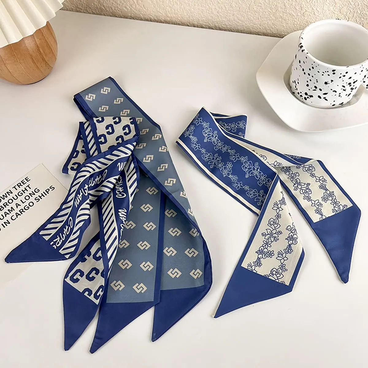 NCDUANSAN Retro small silk scarf girl heart spring and summer narrow ribbon headband headband bag long scarf headdress