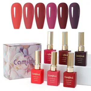 Neon Gel Nail Polish Set - 6pcs Fluorescent UV/LED Soak-Off Gel Polish (12ml) - Long-Lasting Nail Art Kit (Red)