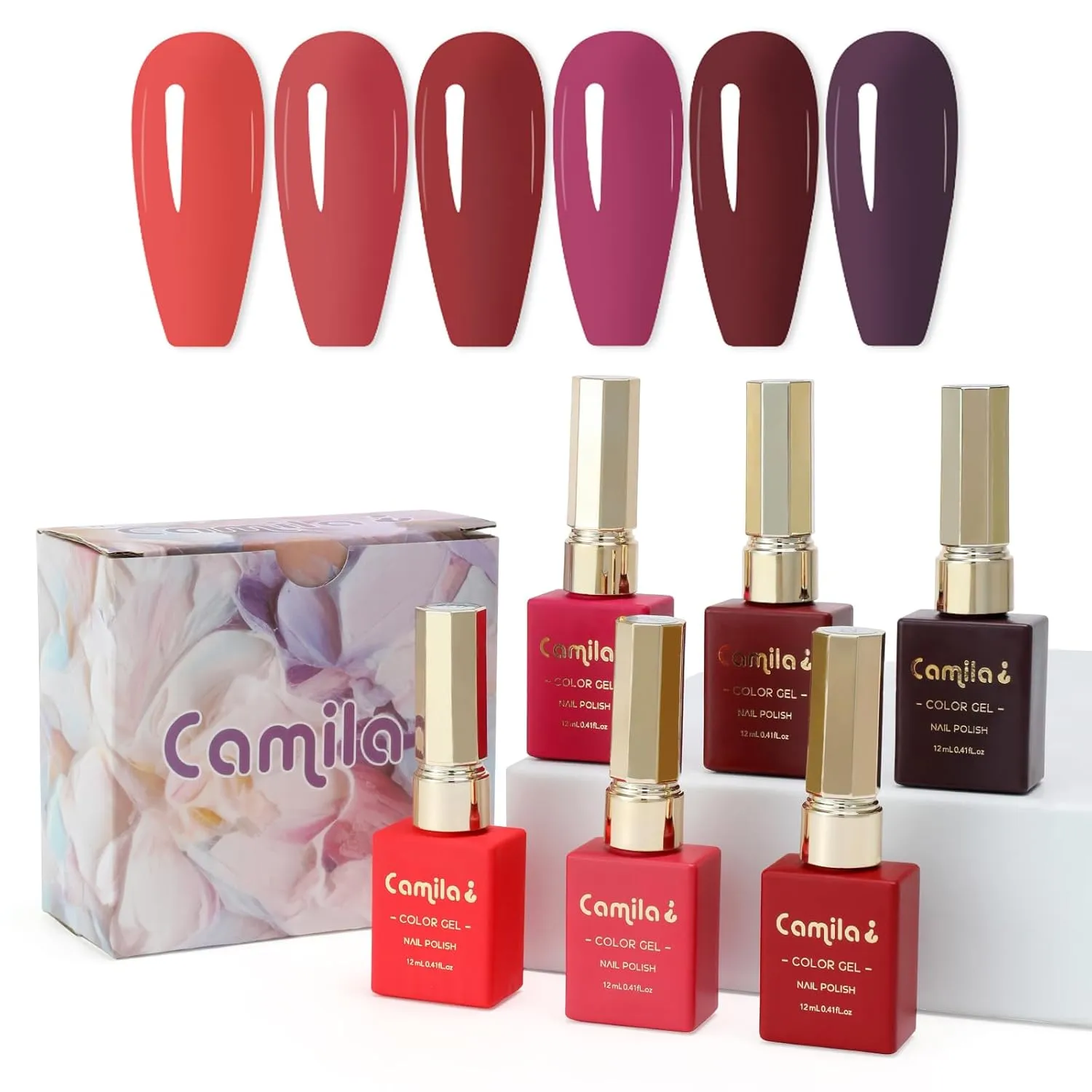 Neon Gel Nail Polish Set - 6pcs Fluorescent UV/LED Soak-Off Gel Polish (12ml) - Long-Lasting Nail Art Kit (Red)