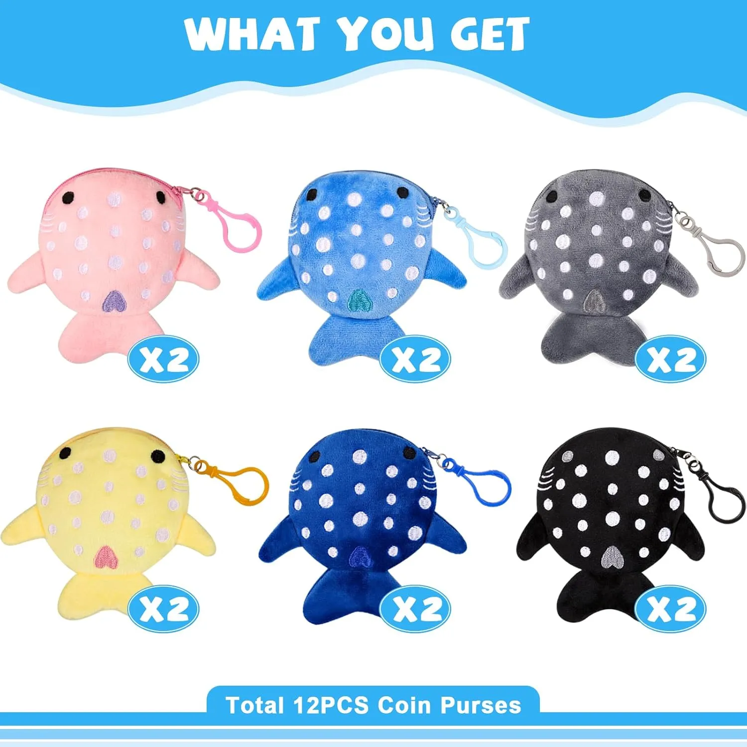 Niceup Kids Whale Shark Party Favors Plush Coin Purse Cute Keychains for Ocean Under the Sea Animal Goodie Bag Fillers